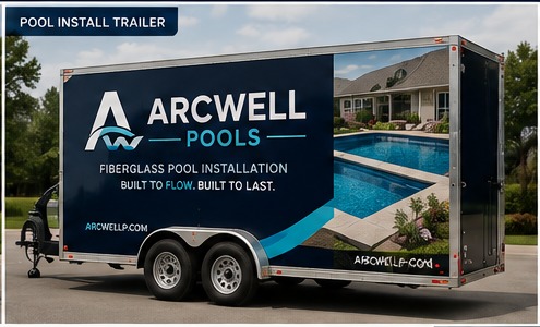 ArcWell branded pool installation trailer